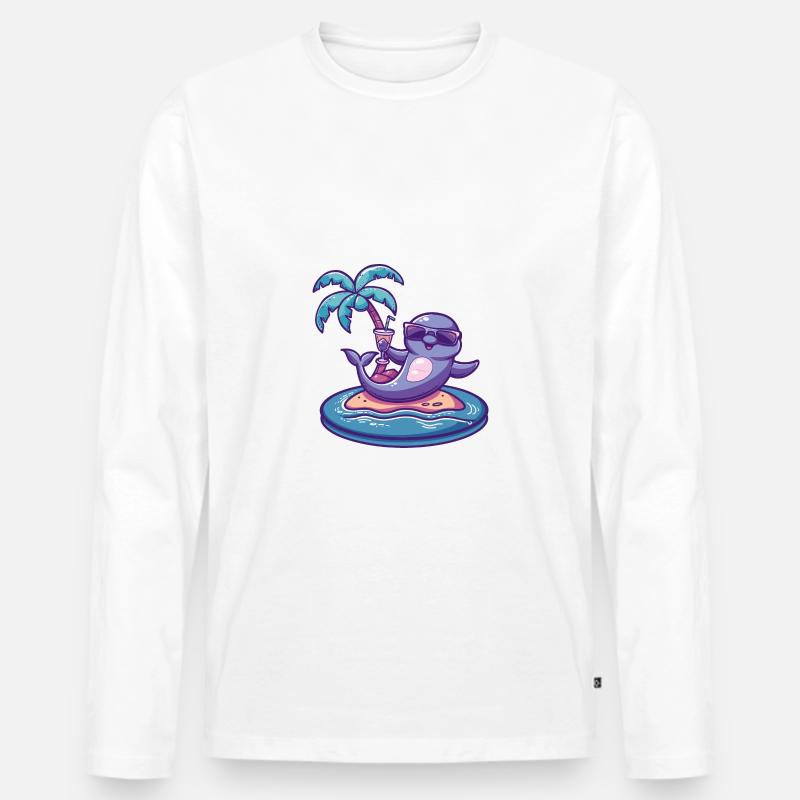 Delfin Sommer Strand Comic - Männer Premium Bio Langarmshirt - Weiß