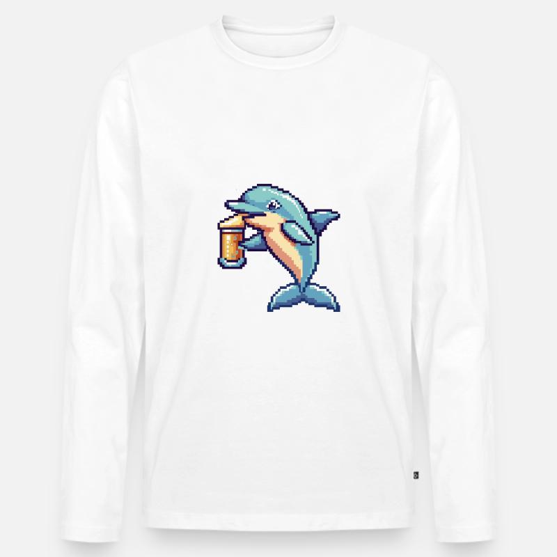 Delfin Bier Pixel - Männer Premium Bio Langarmshirt - Weiß