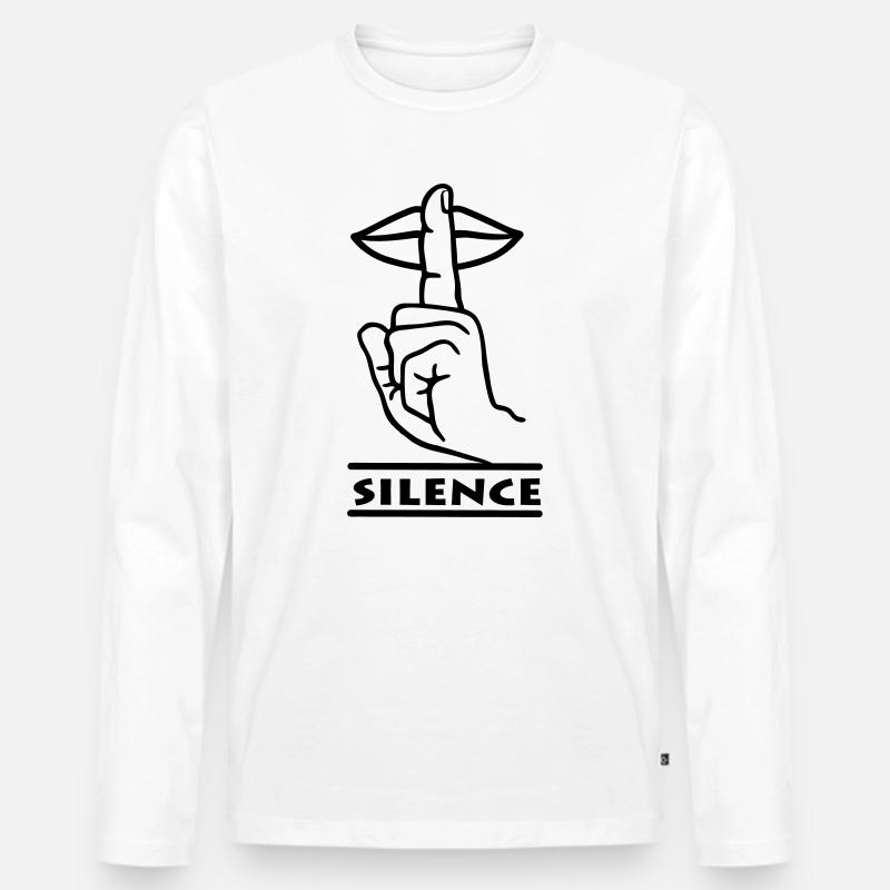 Hand mit Finger Stille Handgeste 'STILLE' - Männer Premium Bio Langarmshirt - Weiß