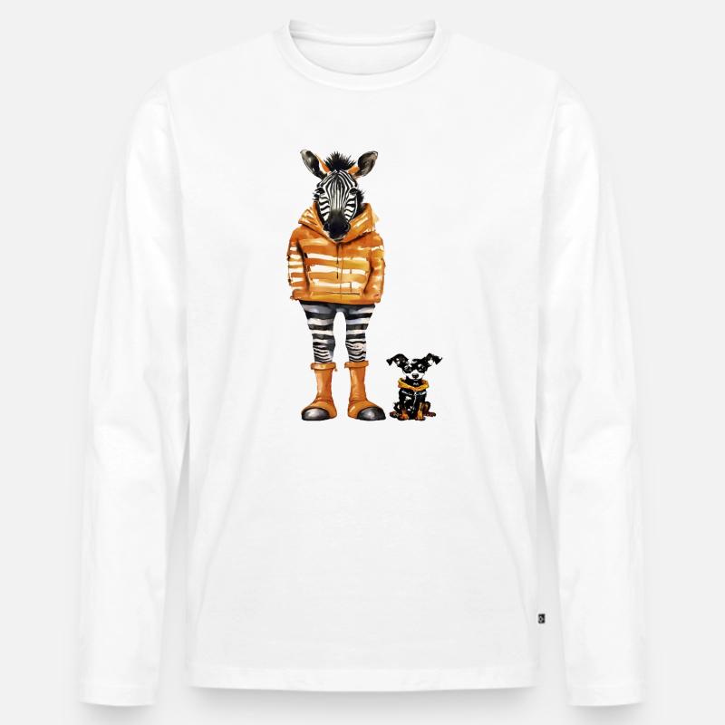 Zebra im orangen Parka - Männer Premium Bio Langarmshirt - Weiß