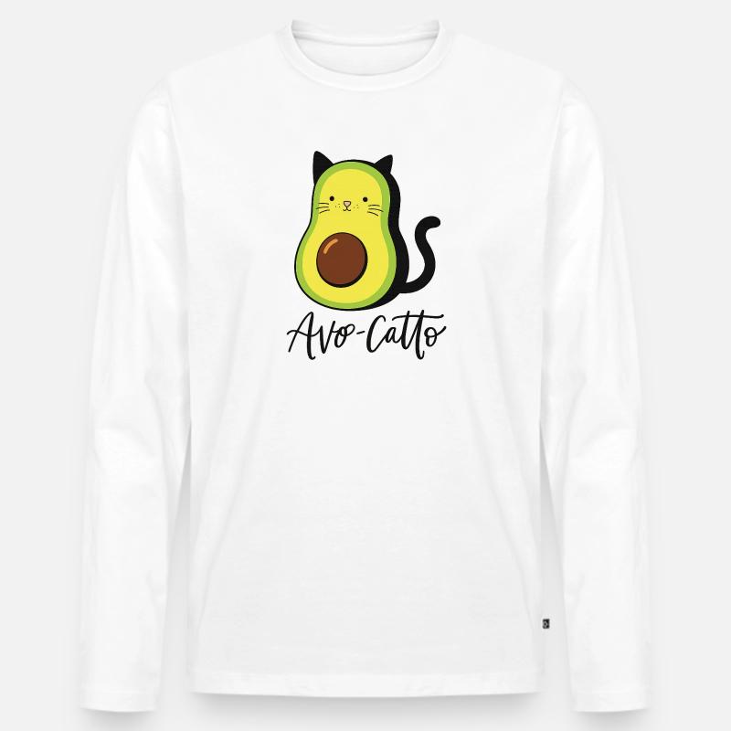 Avocado Katze - Männer Premium Bio Langarmshirt - Weiß