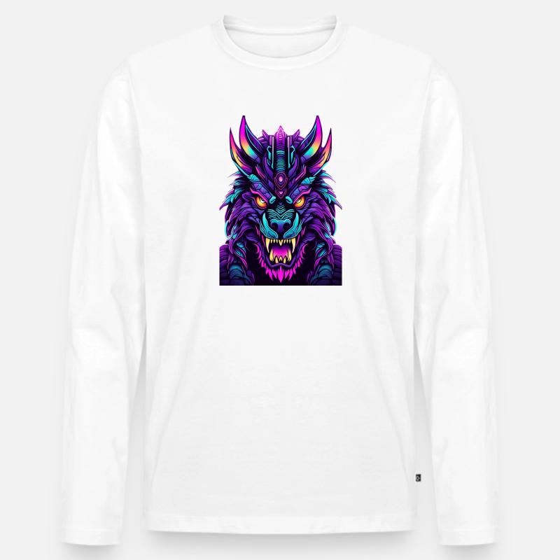Neon Wolfsgeist - Männer Premium Bio Langarmshirt - Weiß