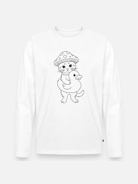 Mushroom Cat with Duck - Men's Premium Organic Long Sleeve Shirt - white