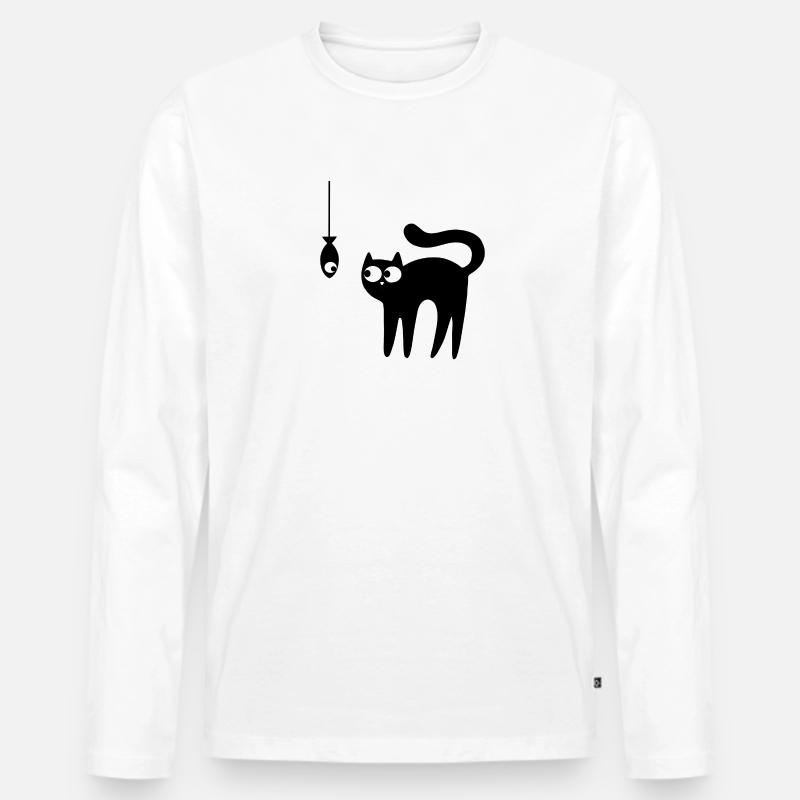 Cat and fish - Männer Premium Bio Langarmshirt - Weiß