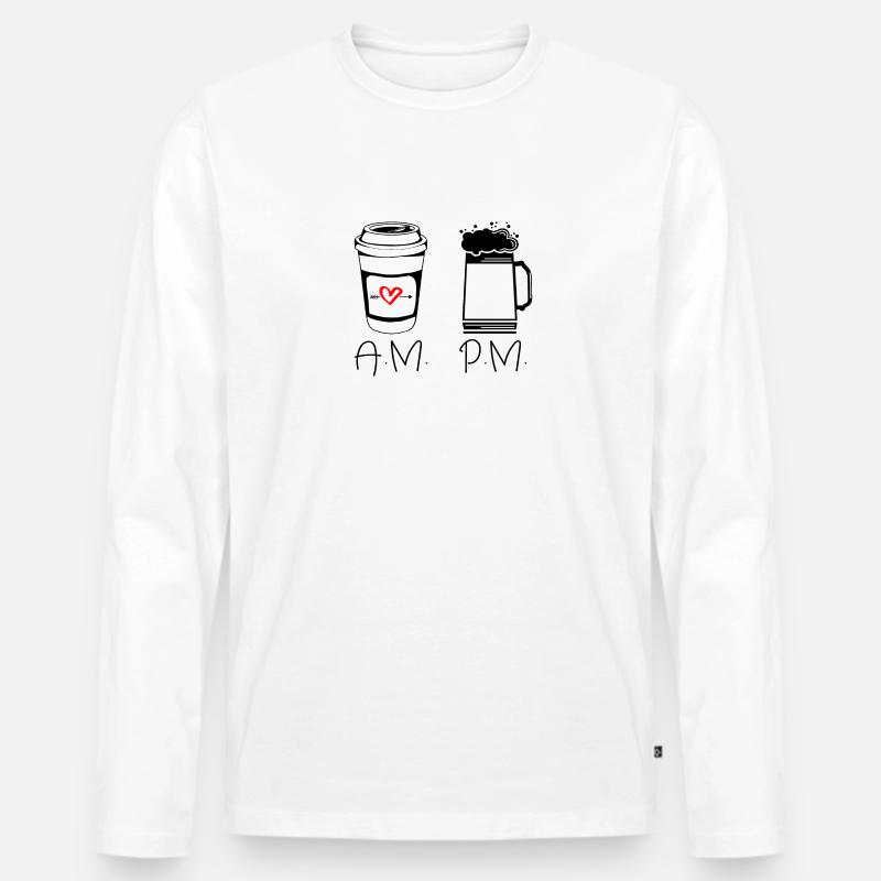 A.M. Coffee and P.M. Beer - Männer Premium Bio Langarmshirt - Weiß