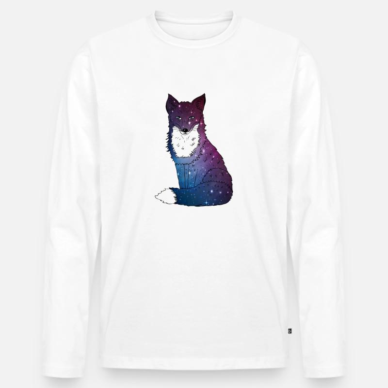 Fuchs mit Sternenhimmel, Space, Galaxy, Weltall - Männer Premium Bio Langarmshirt - Weiß