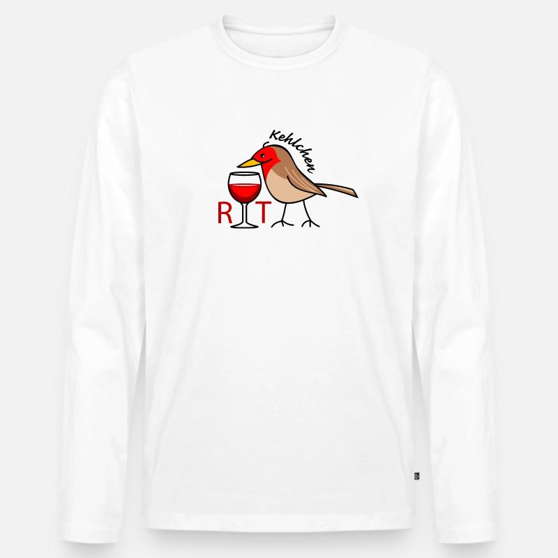 Rotkehlchen mit Rotwein (a) - Männer Premium Bio Langarmshirt - Weiß