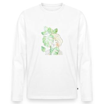 Girl with plant gift Dreamy introvert - Men's Premium Organic Long Sleeve Shirt - white - Front - Nico (187cm)