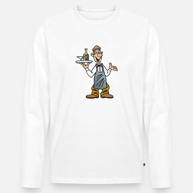 Kellner Ober - Männer Premium Bio Langarmshirt - Weiß
