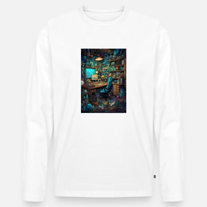 Wohnraum eines Computer Nerds - Männer Premium Bio Langarmshirt - Weiß