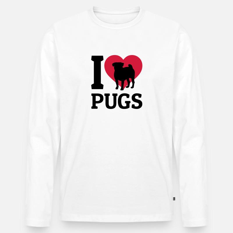 I love Pugs - Männer Premium Bio Langarmshirt - Weiß