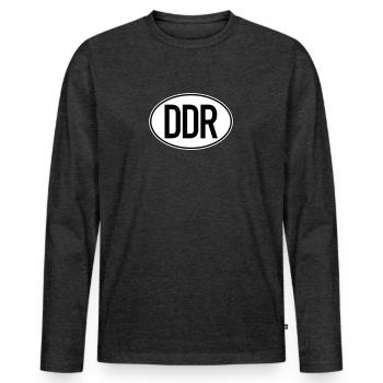 Plaque d’immatriculation DDR (bicolore) - T-shirt manches longues Premium bio Homme - anthracite chiné - Devant - Nico (187cm)