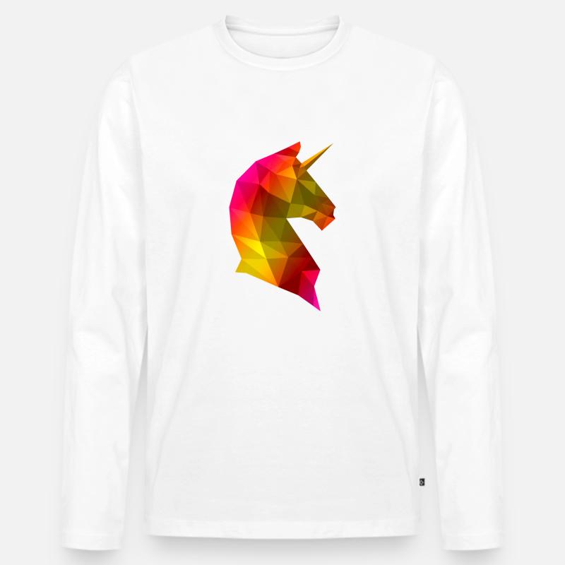 Einhorn Lowpoly Regenbogen 3D - Männer Premium Bio Langarmshirt - Weiß