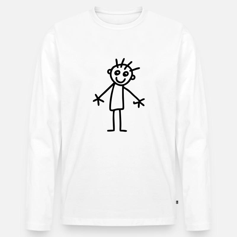 Strichmännchen Kinderzeichnung - Männer Premium Bio Langarmshirt - Weiß