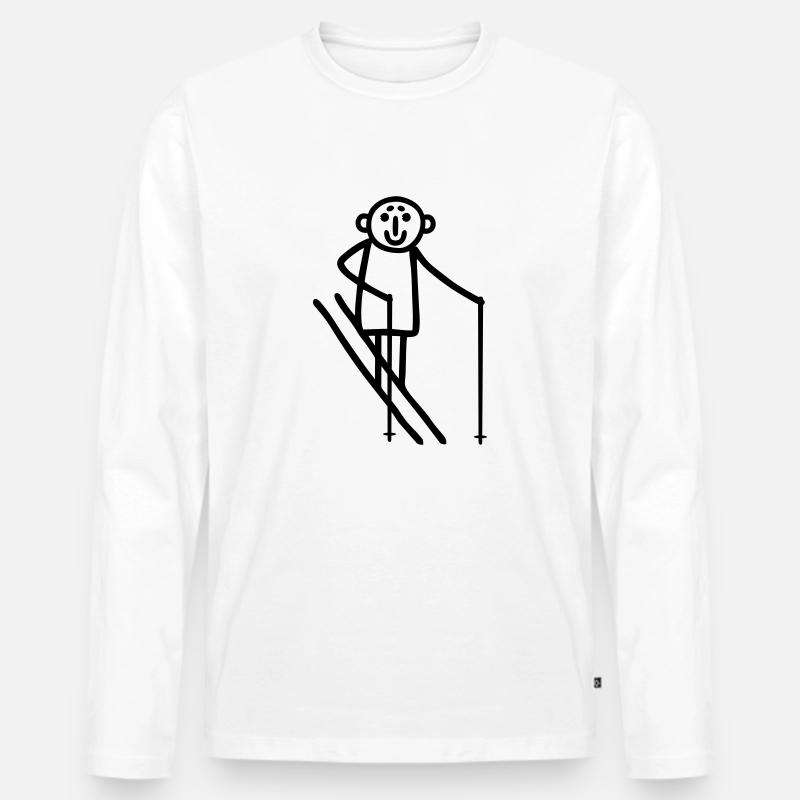 Strichmännchen Skifahrer - Männer Premium Bio Langarmshirt - Weiß