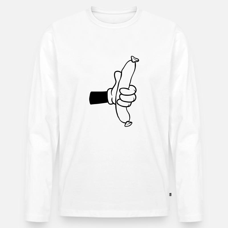 Wurst Comic Hand BBQ - Männer Premium Bio Langarmshirt - Weiß