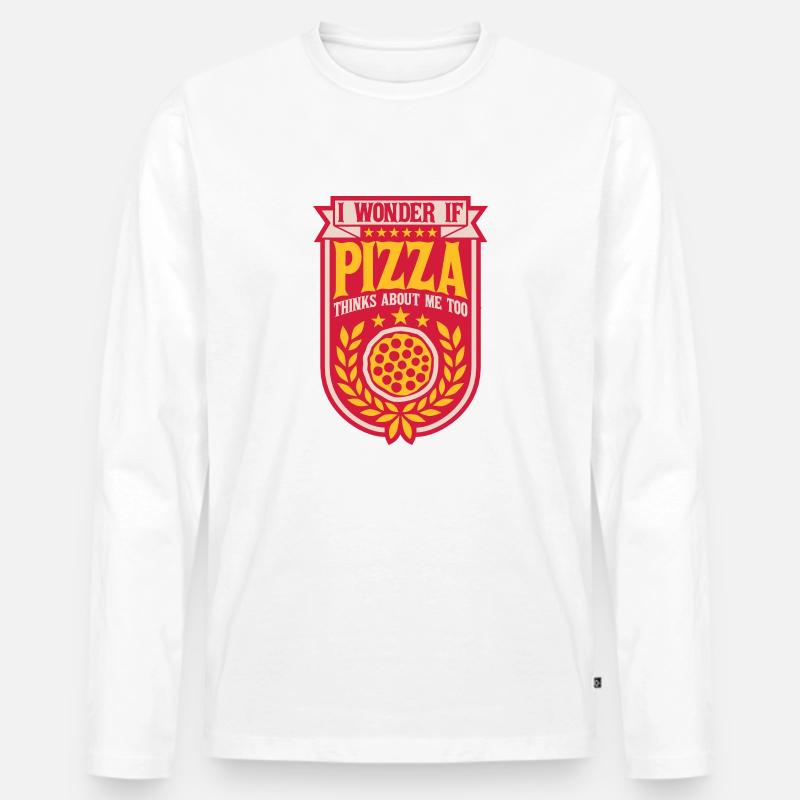 pizza thinks about me - Männer Premium Bio Langarmshirt - Weiß