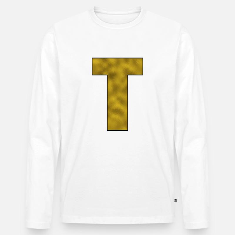 Buchstabe T Gold - Männer Premium Bio Langarmshirt - Weiß