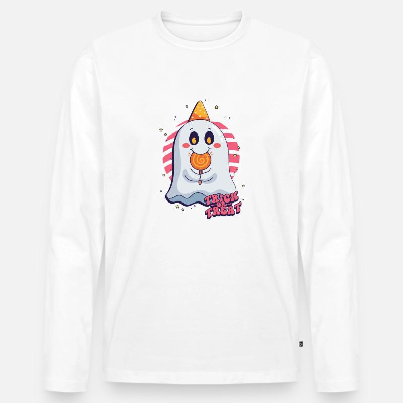 Süsses oder Saures Halloween Geist - Männer Premium Bio Langarmshirt - Weiß