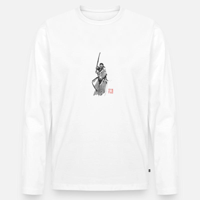 Samurai bewaffnet - Männer Premium Bio Langarmshirt - Weiß