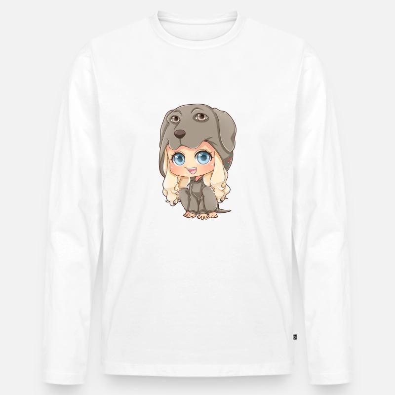 MOSBIES Hunde Chibi Weimaraner Hundeliebe Geschenk - Männer Premium Bio Langarmshirt - Weiß