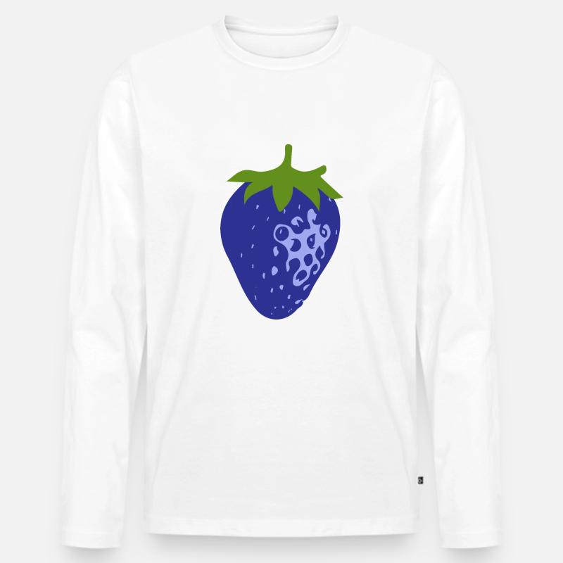 Blaue Erdbeere - Männer Premium Bio Langarmshirt - Weiß