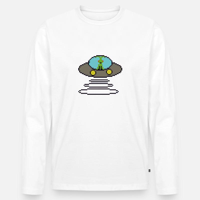 Retrogaming Pixel Ufo - Männer Premium Bio Langarmshirt - Weiß