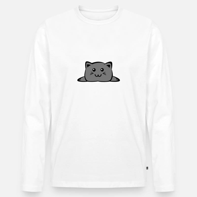 Cat Chibi - Männer Premium Bio Langarmshirt - Weiß
