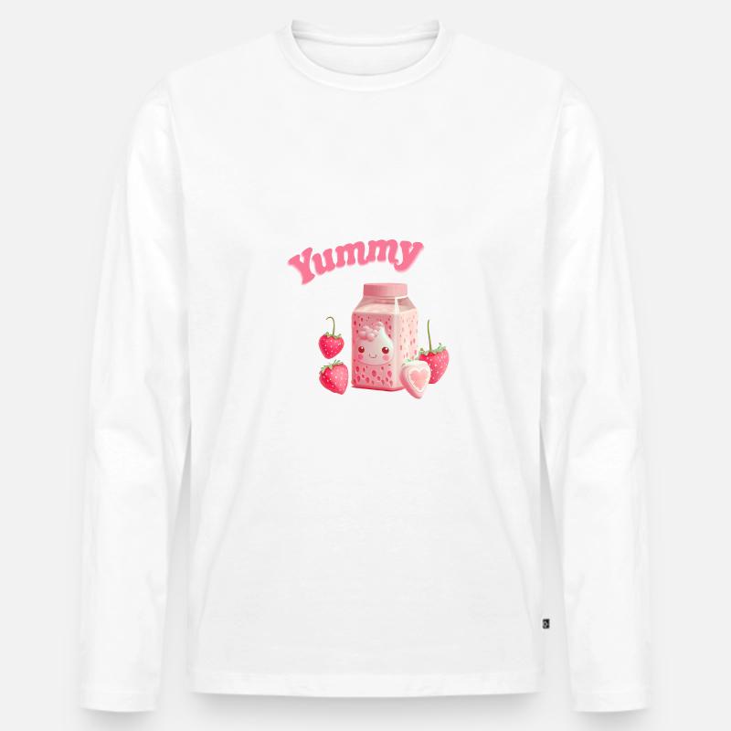 Erdbeermilch Erdbeere Anime kawaii - Männer Premium Bio Langarmshirt - Weiß