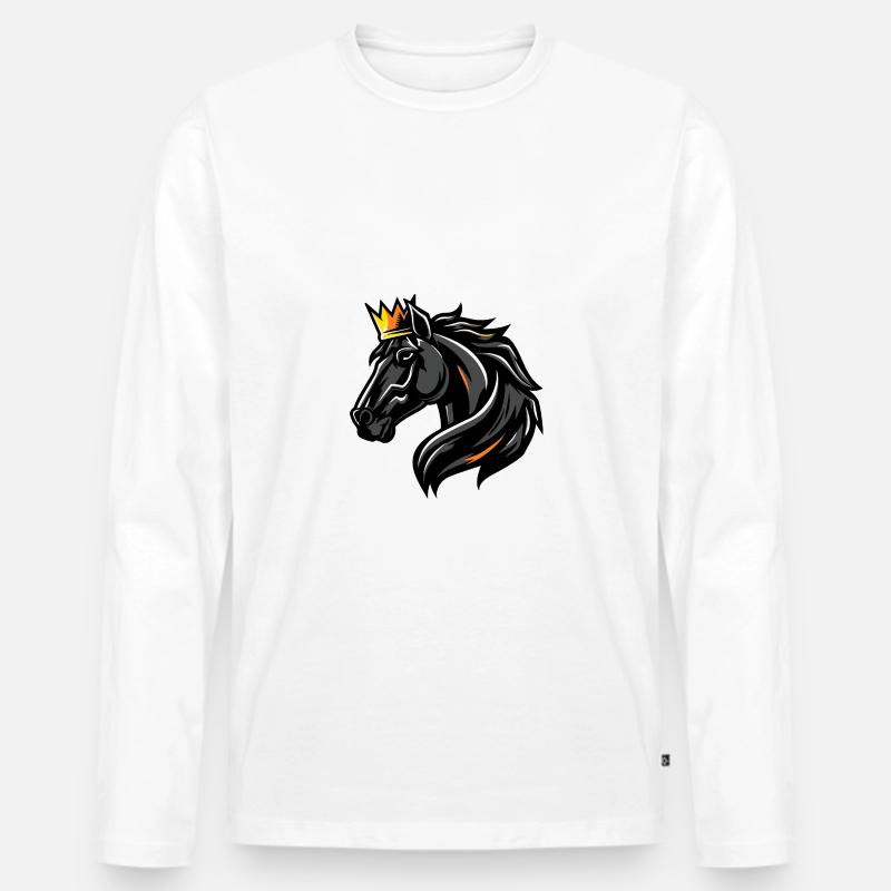 Pferd Kopf Krone - Männer Premium Bio Langarmshirt - Weiß