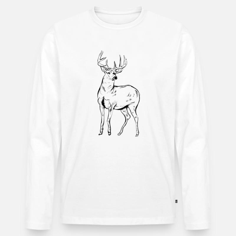 Hirsch - Männer Premium Bio Langarmshirt - Weiß