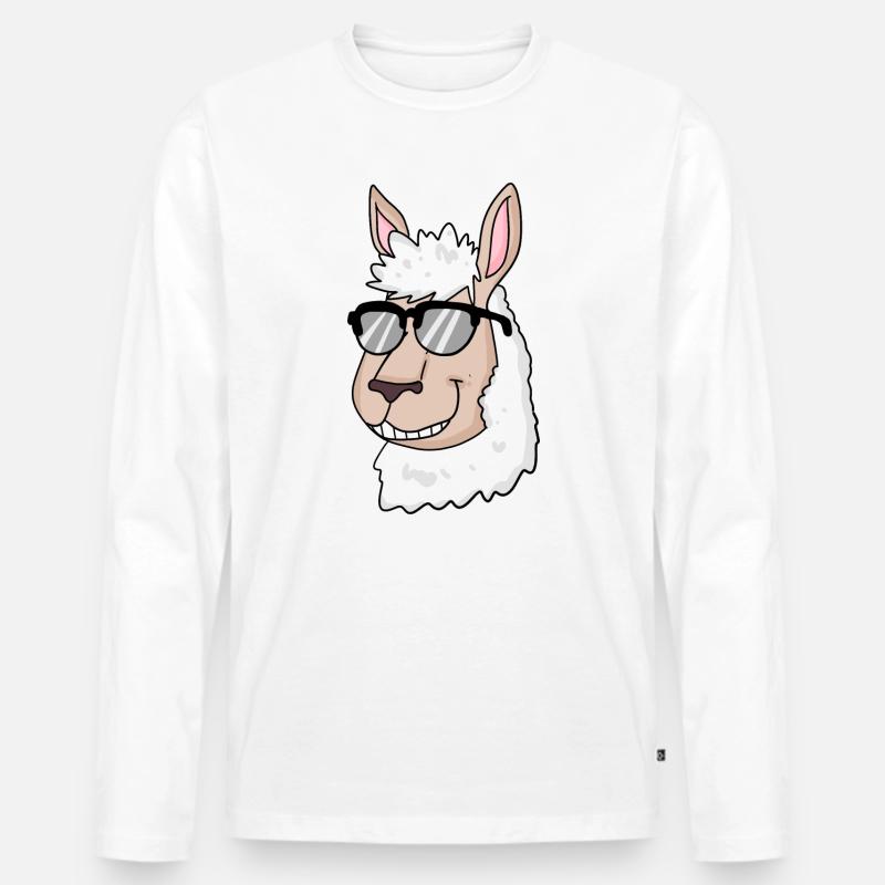 cooles Lama mit Sonnenbrille - Männer Premium Bio Langarmshirt - Weiß