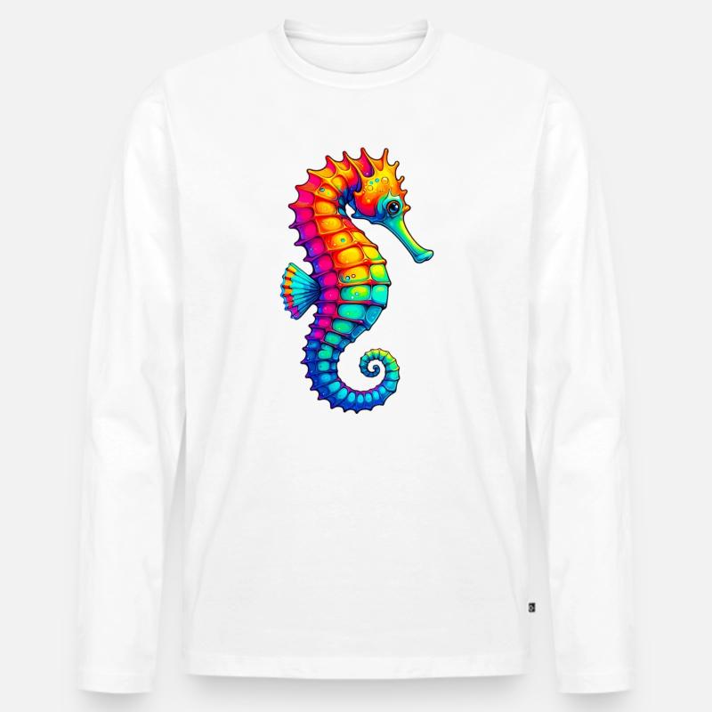 Seepferdchen - Männer Premium Bio Langarmshirt - Weiß
