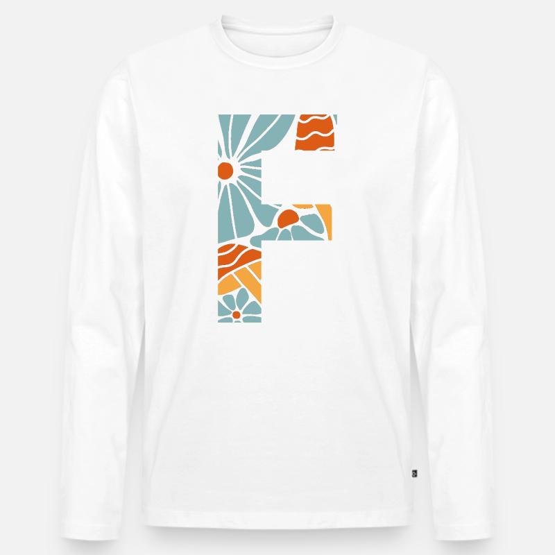 Buchstabe f groovige Blumen Geschenkidee - Männer Premium Bio Langarmshirt - Weiß