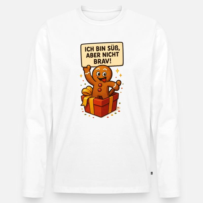 Süßer Lebkuchenmann im Geschenk - Männer Premium Bio Langarmshirt - Weiß