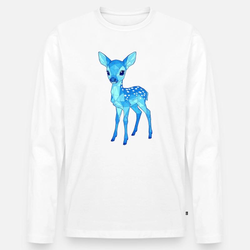 Blauer Low-Poly Hirsch - Männer Premium Bio Langarmshirt - Weiß