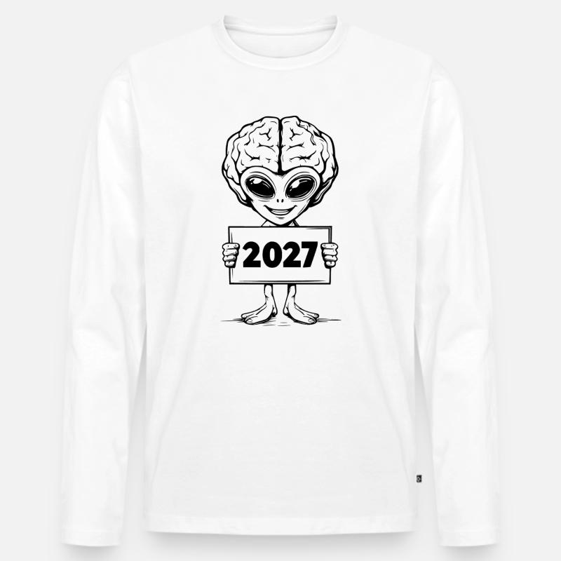 Alien mit Gehirn - Männer Premium Bio Langarmshirt - Weiß