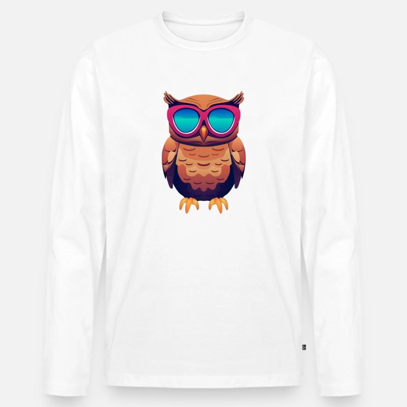 coole Eule mit Sonnenbrille - Männer Premium Bio Langarmshirt - Weiß