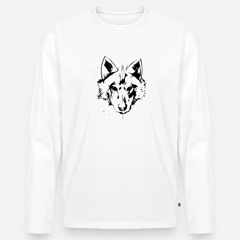 Wolf - Männer Premium Bio Langarmshirt - Weiß