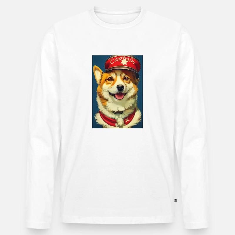 Captain Corgi - Männer Premium Bio Langarmshirt - Weiß