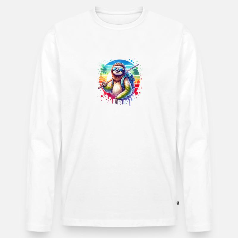 Entspannter Wanderer Faultier Design - Männer Premium Bio Langarmshirt - Weiß