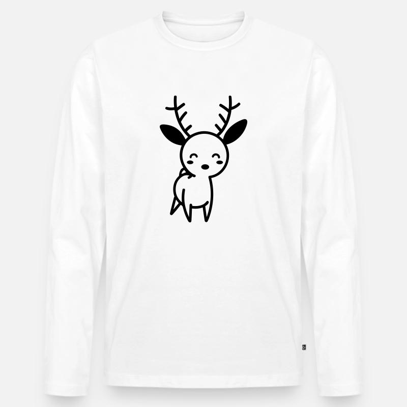 Hirsch - Männer Premium Bio Langarmshirt - Weiß