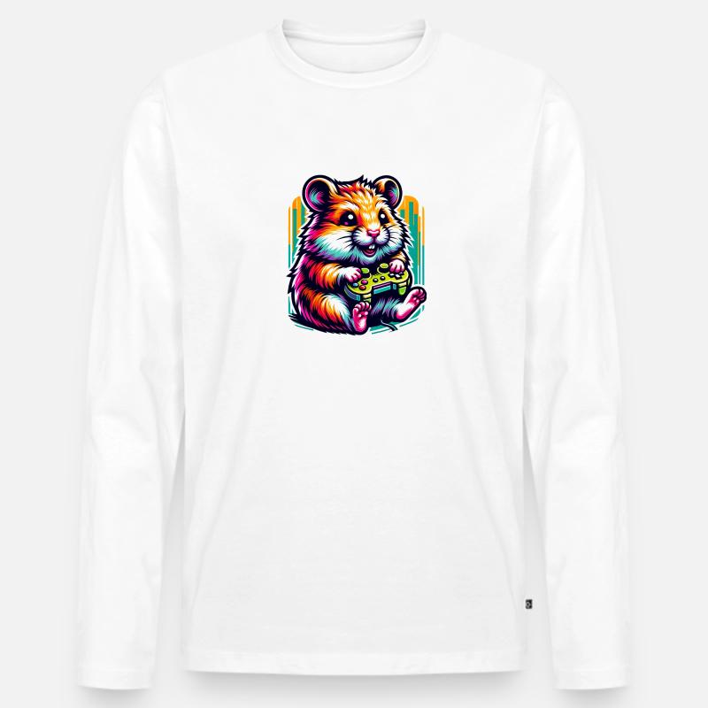 Spielender Hamster Mit Controller - Männer Premium Bio Langarmshirt - Weiß