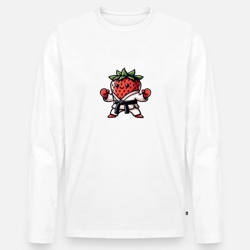 Karate Held Erdbeere im Kampfanzug - Männer Premium Bio Langarmshirt - Weiß