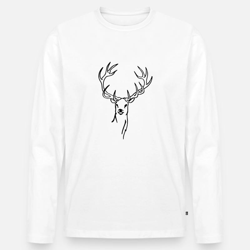 Hirsch - Männer Premium Bio Langarmshirt - Weiß