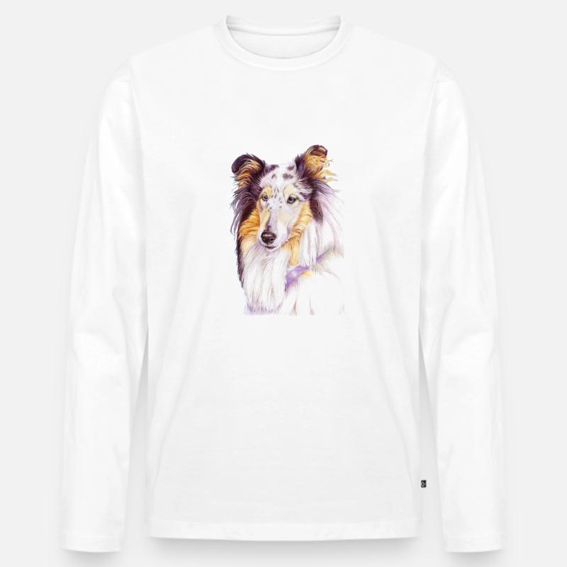 Collie Bluemerle - Männer Premium Bio Langarmshirt - Weiß