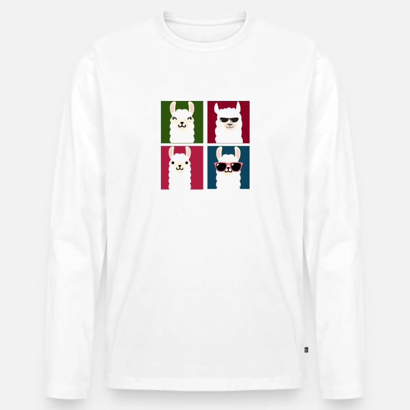 Lamas - Männer Premium Bio Langarmshirt - Weiß