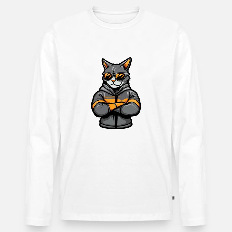 Katze Comic - Männer Premium Bio Langarmshirt - Weiß