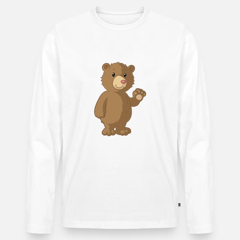 Winkender Comic Bär - Männer Premium Bio Langarmshirt - Weiß