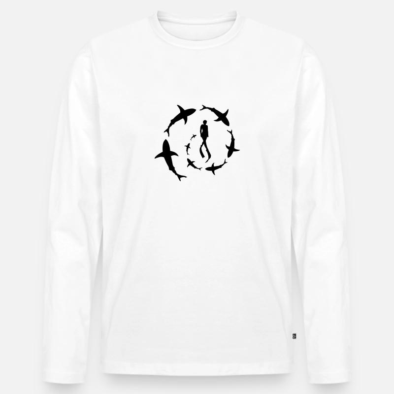 Haie 4 - Männer Premium Bio Langarmshirt - Weiß